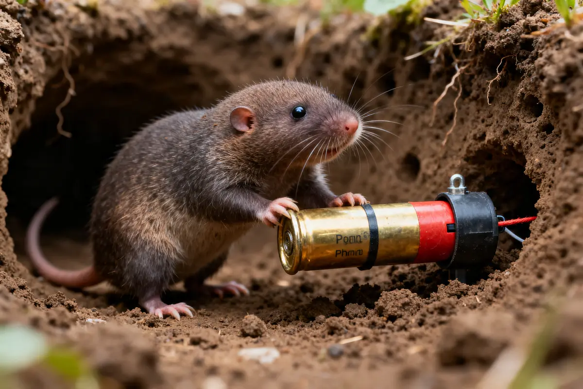 Canetaupe curieux interagissant avec un dispositif mécanique dans son terrier souterrain