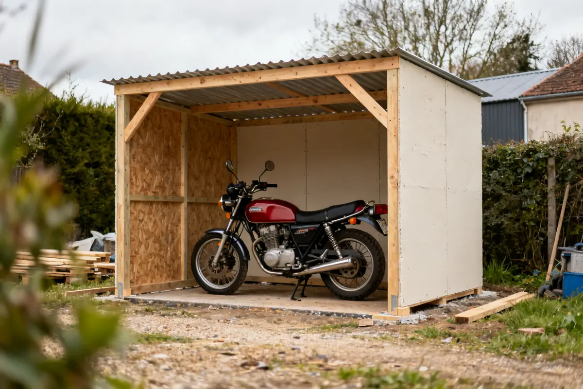 Abri moto en bois économique montrant comment construire un abri moto pas cher