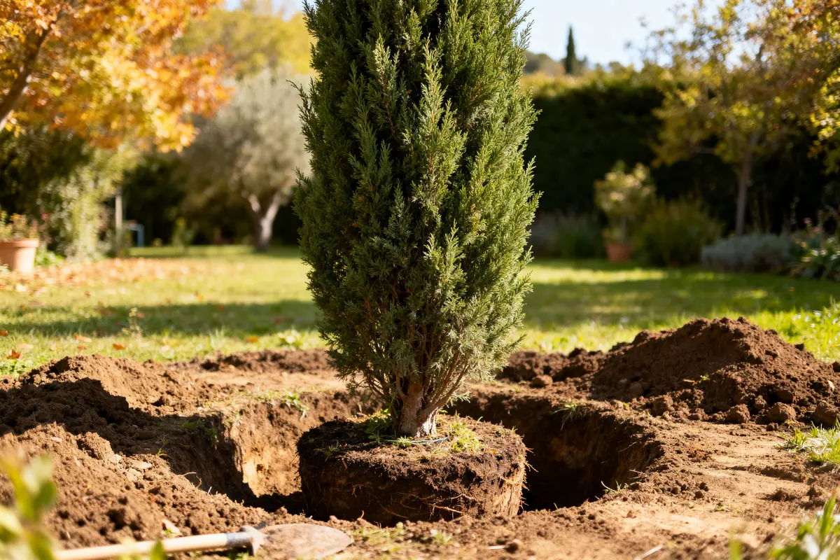 Cyprès de Provence prêt à être planté dans un jardin ensoleillé.